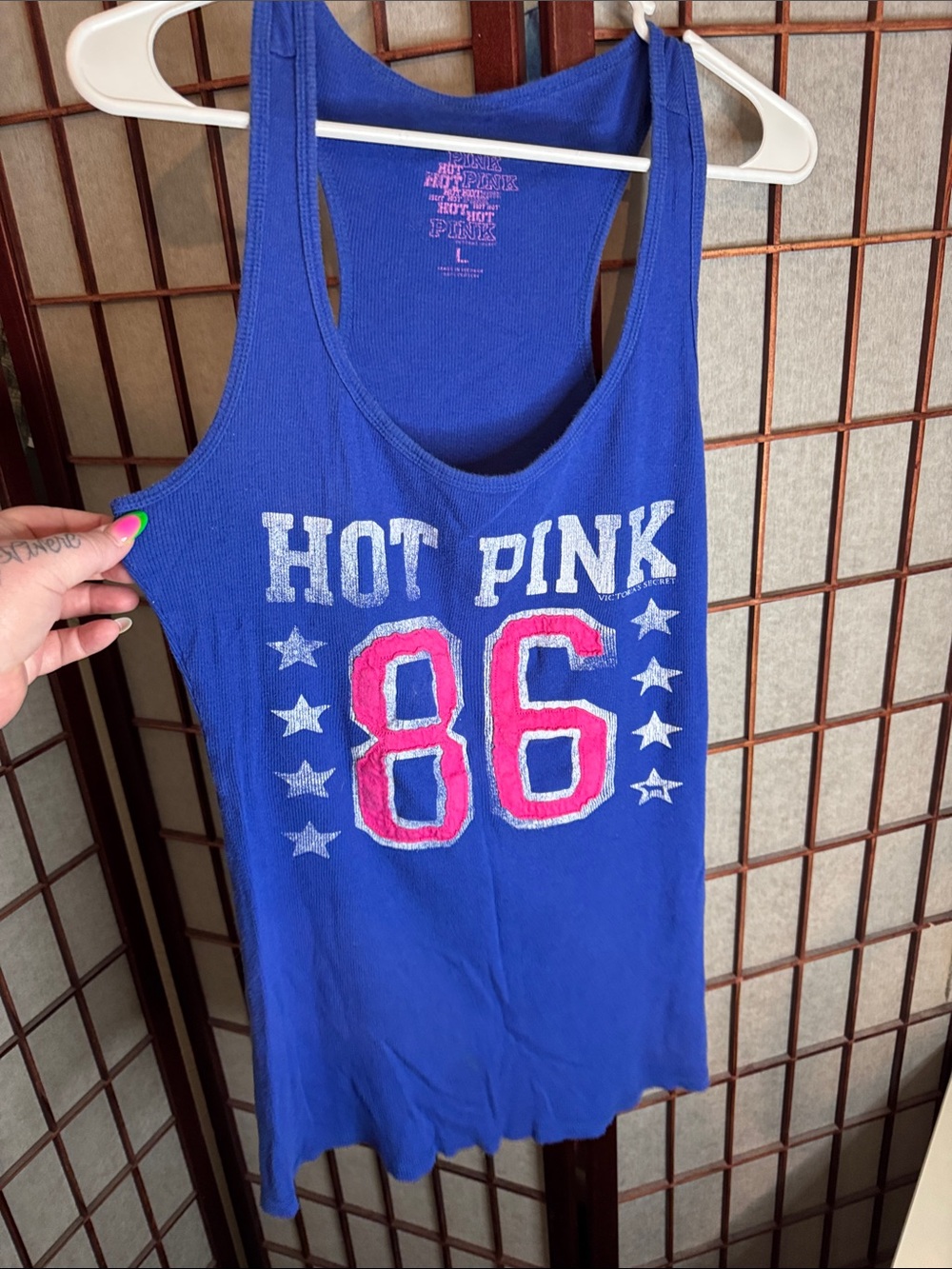 Vintage Y2K PINK Victoria's Secret Blue 'Hot Pink 86' Graphic Tank